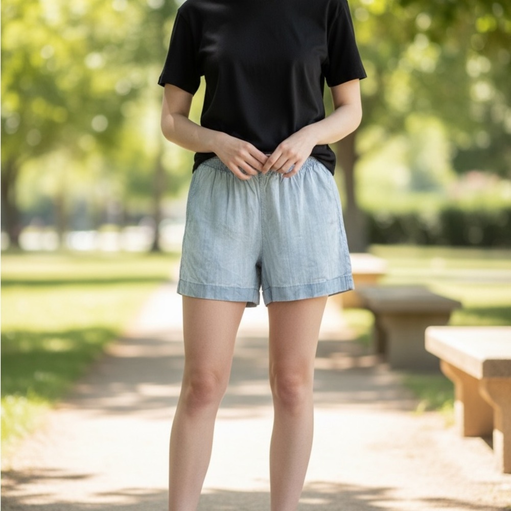 WHBM Extra High Rise 5‎ in Chambray Side Zipper Flowy Shorts